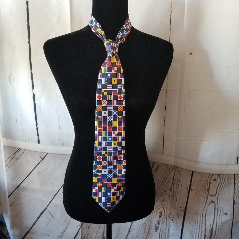 Nautical Signal Pattern Men's Tie - Blue, Red & Yellow EUC